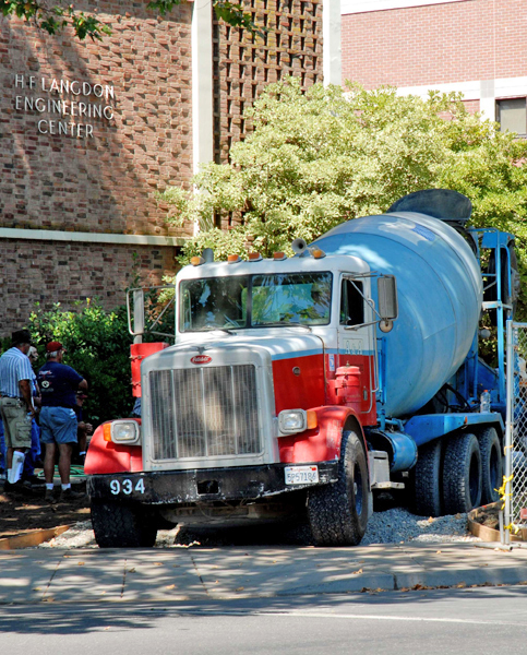 Cement truck backed up to Langdon Engineering Center.