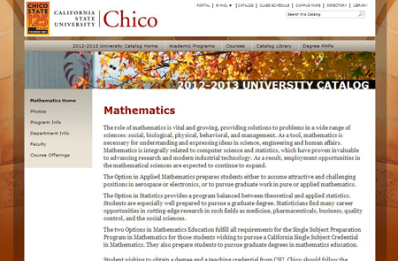 Screen shot of Mathematics narrative/landing page